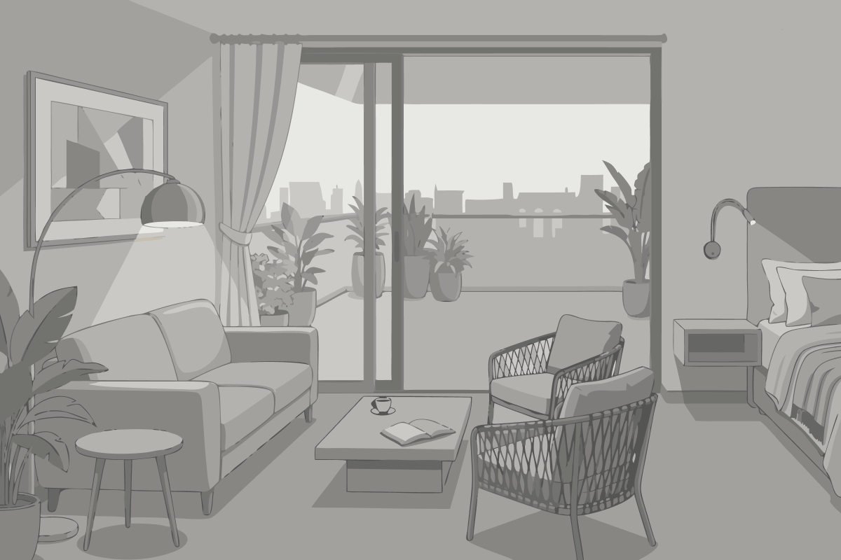 Doppel-/Zweibettzimmer mit Poolblick
